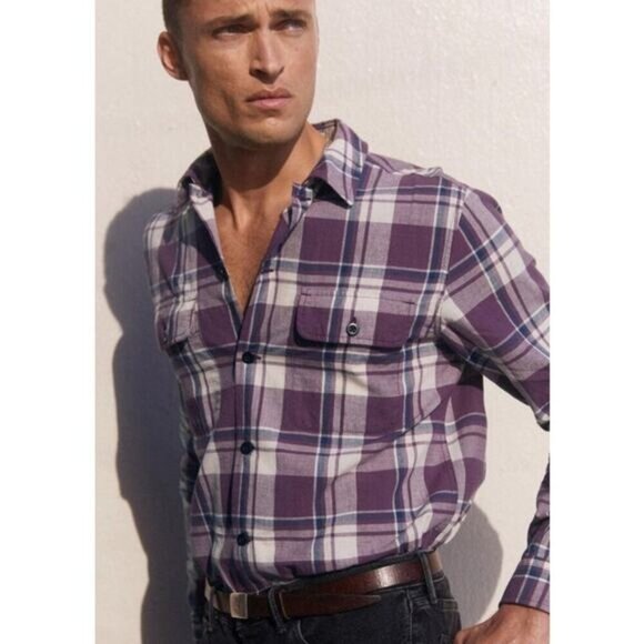 AYR Button Down Shirt Size L NEW The Captain NEW Mens Madras Purple Rain - Picture 1 of 14